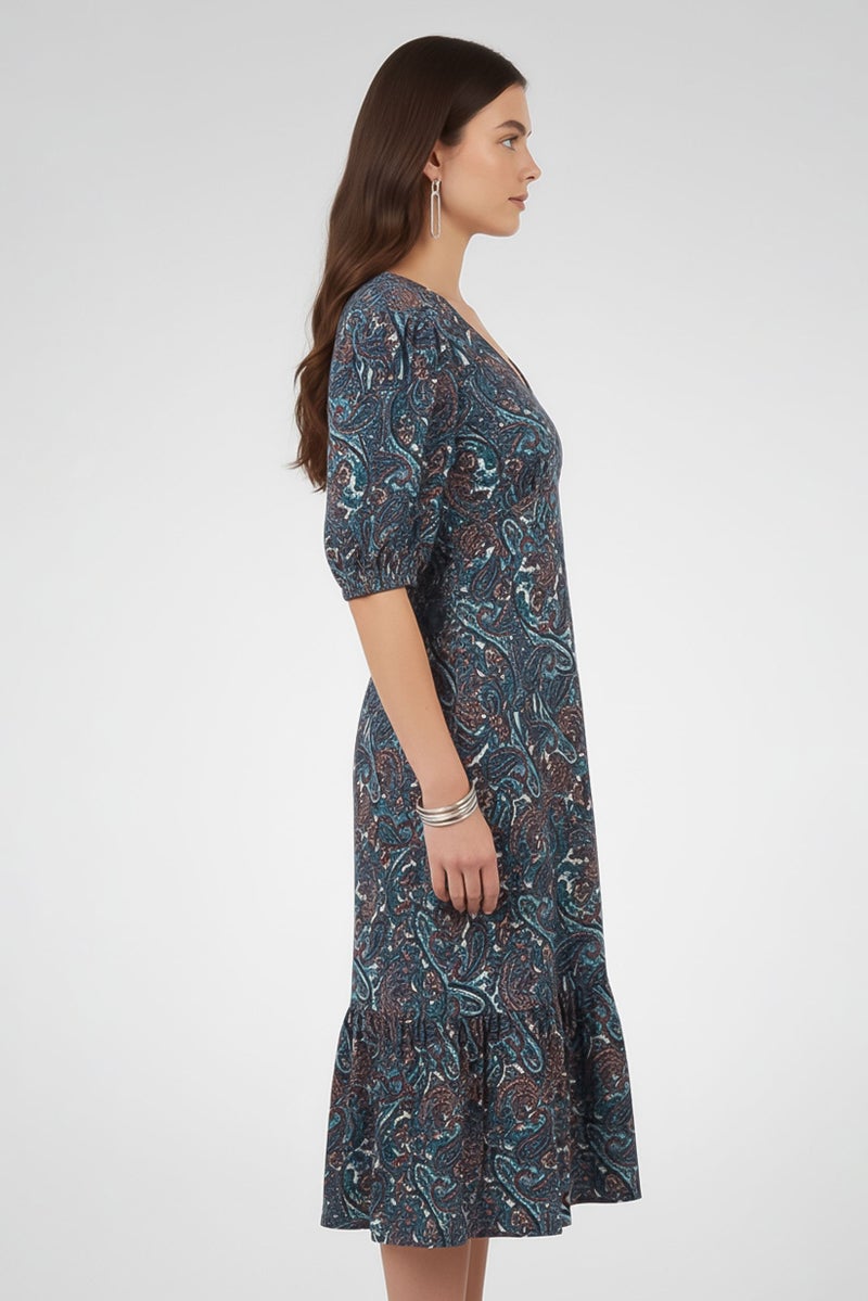 Michael Kors Women Short Sleeve Paisley Print Open Back Midi Dress, Multicolor - Image 3
